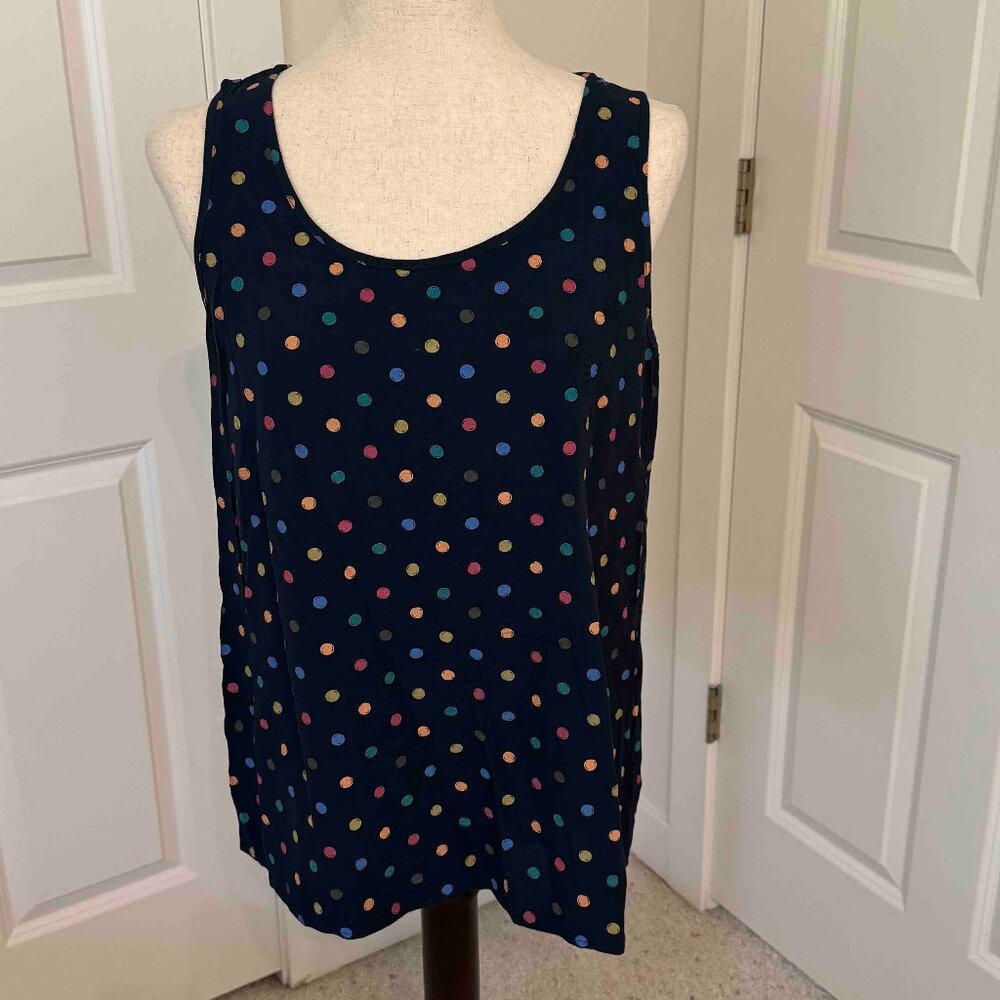J. JILL Navy Multicolor Polka Dot Tank Top Size M